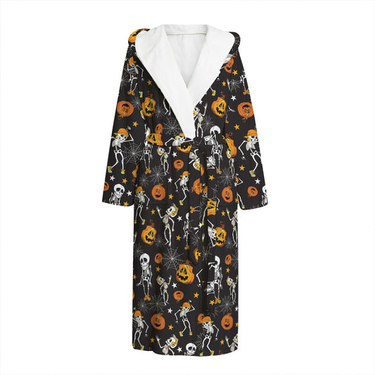 Halloween Skeleton Party Pattern Print Hooded Bathrobe