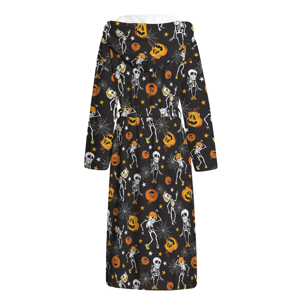 Halloween Skeleton Party Pattern Print Hooded Bathrobe