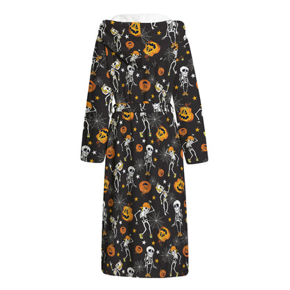 Halloween Skeleton Party Pattern Print Hooded Bathrobe