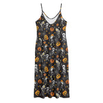 Halloween Skeleton Party Pattern Print Jersey Midi Cami Dress