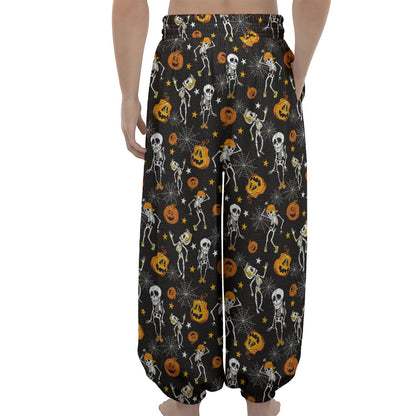Halloween Skeleton Party Pattern Print Lantern Pants