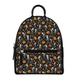 Halloween Skeleton Party Pattern Print Leather Backpack