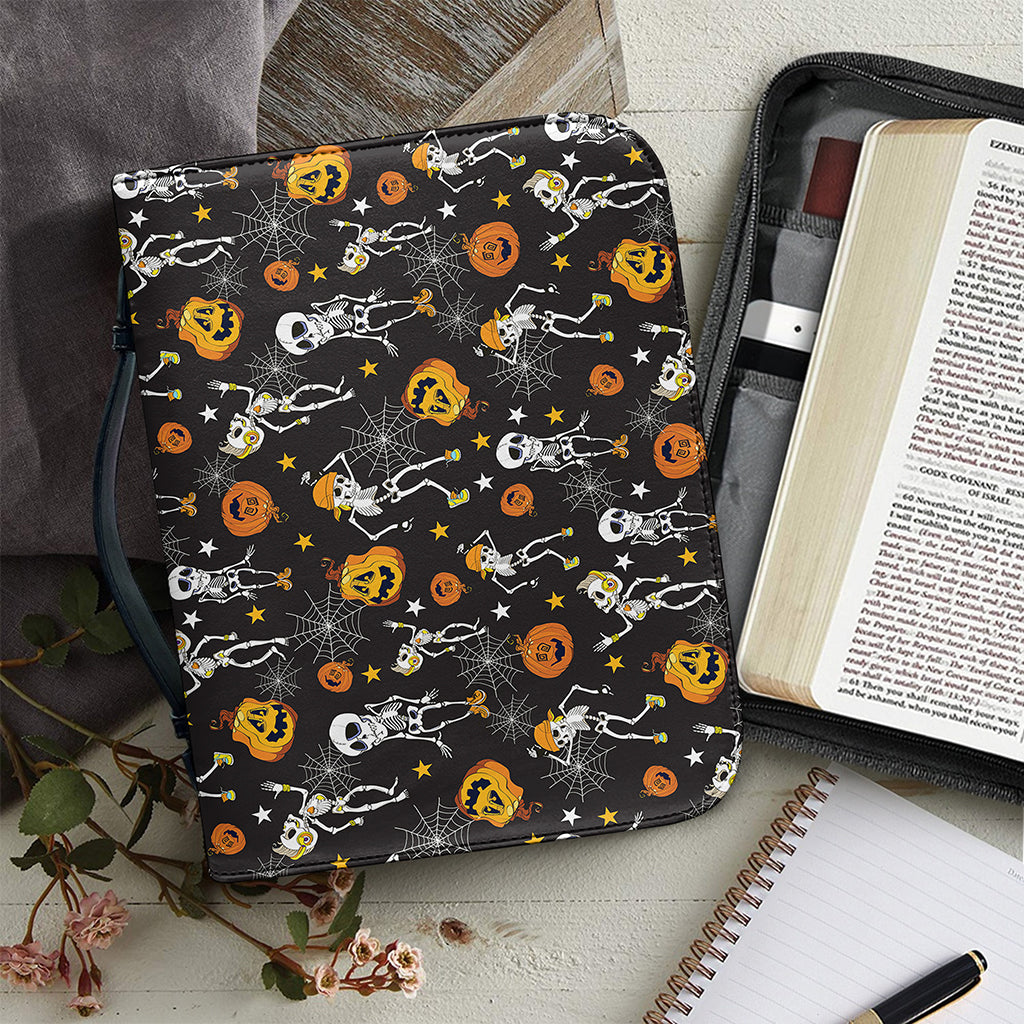 Halloween Skeleton Party Pattern Print Leather Bible Cover