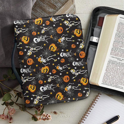 Halloween Skeleton Party Pattern Print Leather Bible Cover