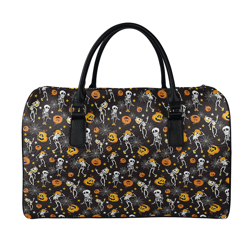 Halloween Skeleton Party Pattern Print Leather Duffle Bag