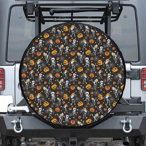 Halloween Skeleton Party Pattern Print Leather Spare Tire Cover