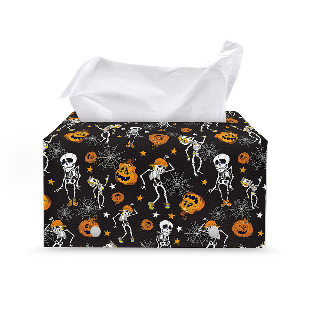 Halloween Skeleton Party Pattern Print Leather Tissue Box Cover