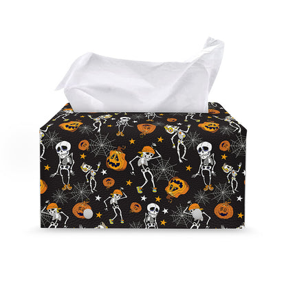 Halloween Skeleton Party Pattern Print Leather Tissue Box Cover