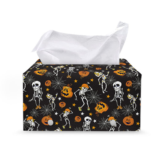 Halloween Skeleton Party Pattern Print Leather Tissue Box Cover