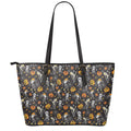 Halloween Skeleton Party Pattern Print Leather Tote Bag With Zipper