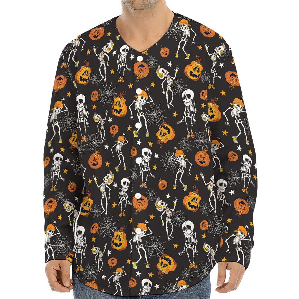 Halloween Skeleton Party Pattern Print Long Sleeve Baseball Jersey