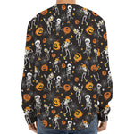 Halloween Skeleton Party Pattern Print Long Sleeve Baseball Jersey