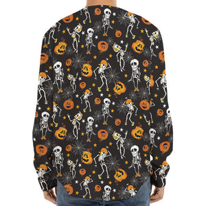 Halloween Skeleton Party Pattern Print Long Sleeve Baseball Jersey