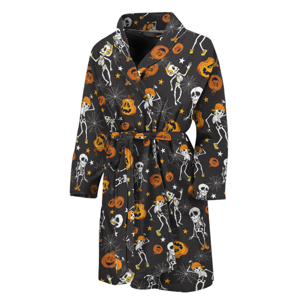 Halloween Skeleton Party Pattern Print Men's Bathrobe