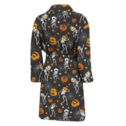 Halloween Skeleton Party Pattern Print Men's Bathrobe