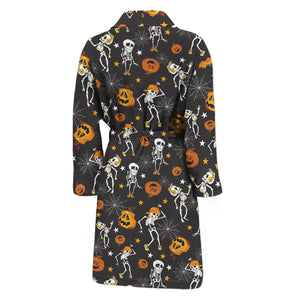 Halloween Skeleton Party Pattern Print Men's Bathrobe