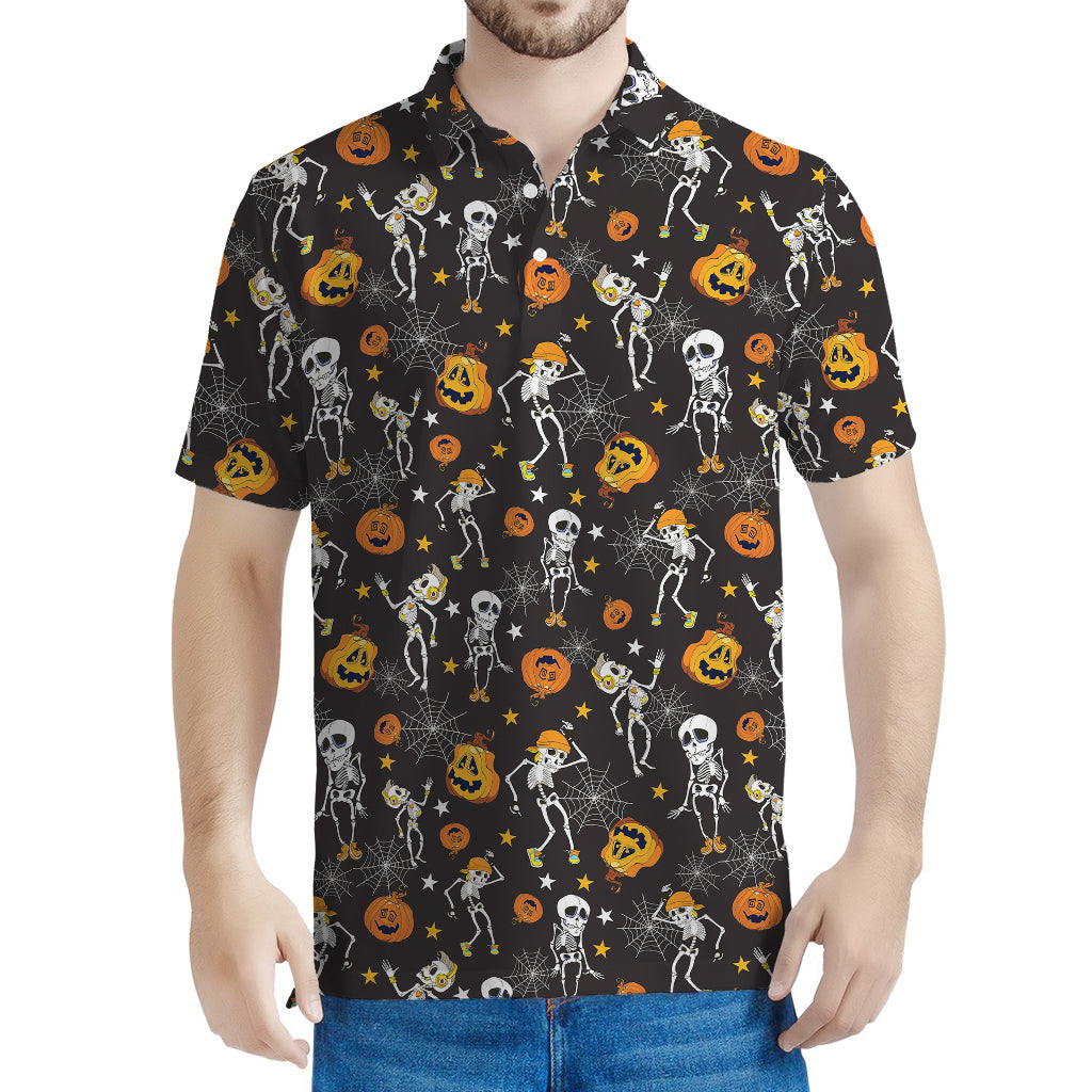 Halloween Skeleton Party Pattern Print Men's Polo Shirt