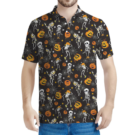 Halloween Skeleton Party Pattern Print Men's Polo Shirt