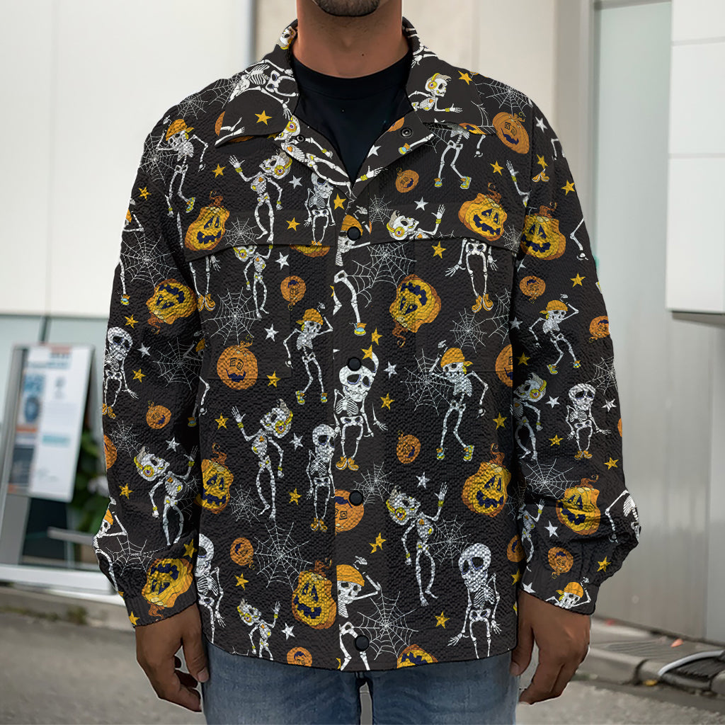 Halloween Skeleton Party Pattern Print Men's Shirt Jacket