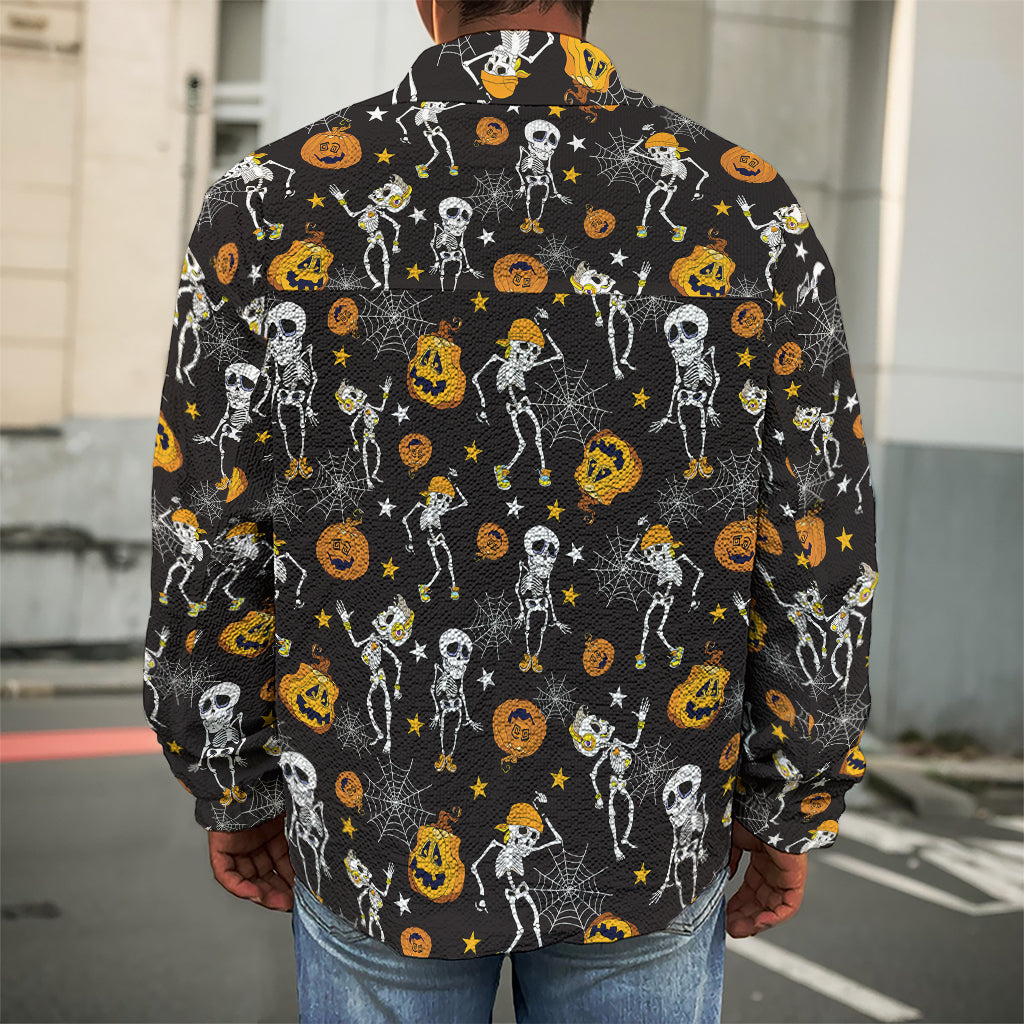 Halloween Skeleton Party Pattern Print Men's Shirt Jacket