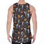 Halloween Skeleton Party Pattern Print Men's Velvet Tank Top