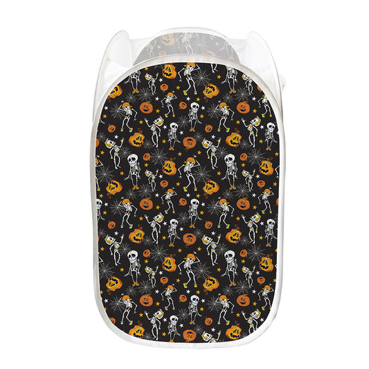 Halloween Skeleton Party Pattern Print Mesh Laundry Hamper