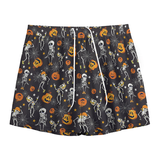 Halloween Skeleton Party Pattern Print Mesh Shorts