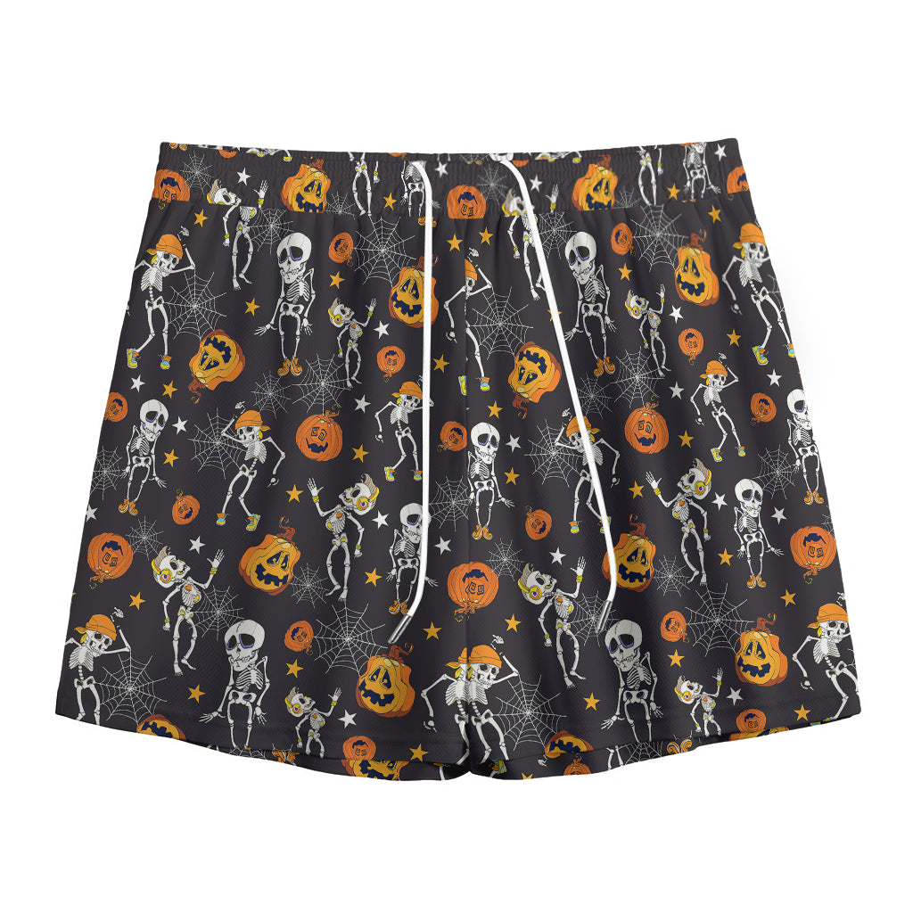 Halloween Skeleton Party Pattern Print Mesh Shorts