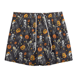 Halloween Skeleton Party Pattern Print Mesh Shorts