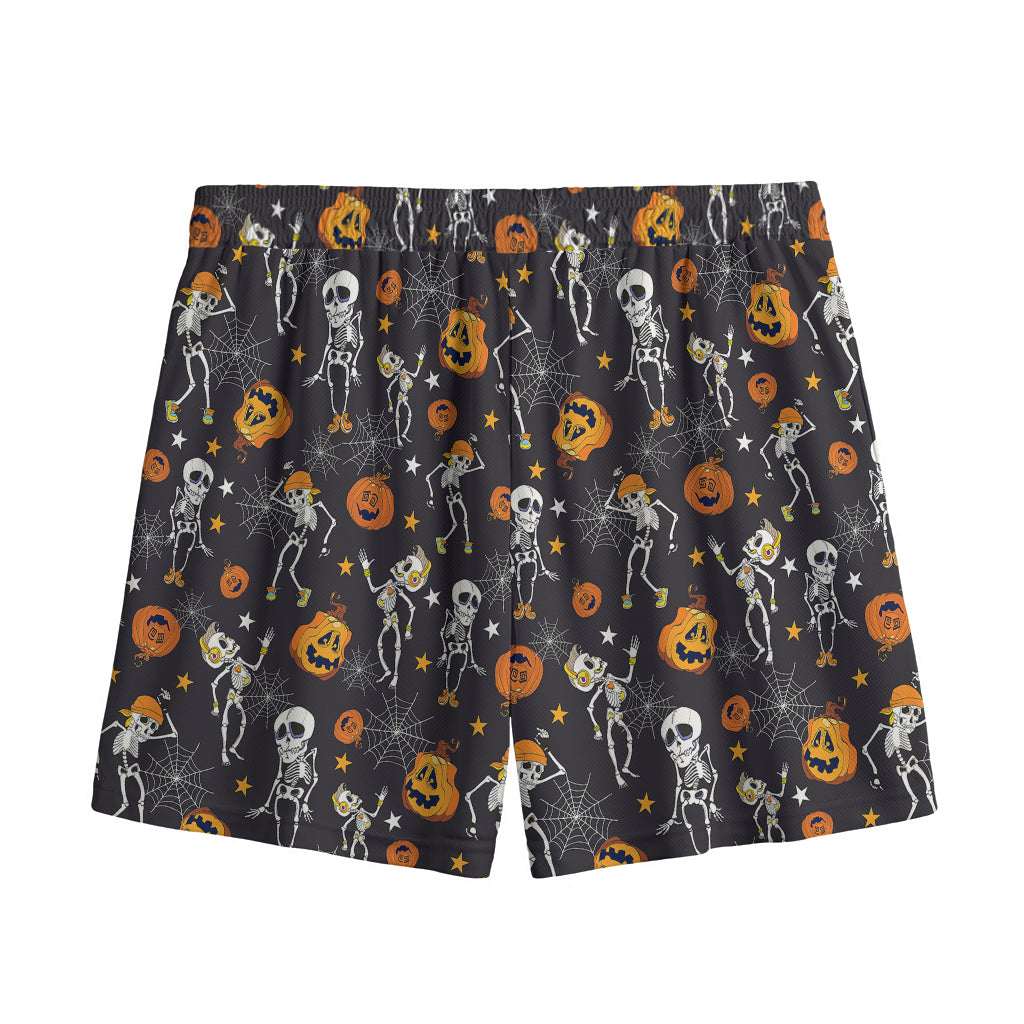 Halloween Skeleton Party Pattern Print Mesh Shorts