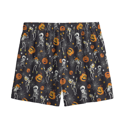Halloween Skeleton Party Pattern Print Mesh Shorts