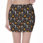 Halloween Skeleton Party Pattern Print Pencil Mini Skirt