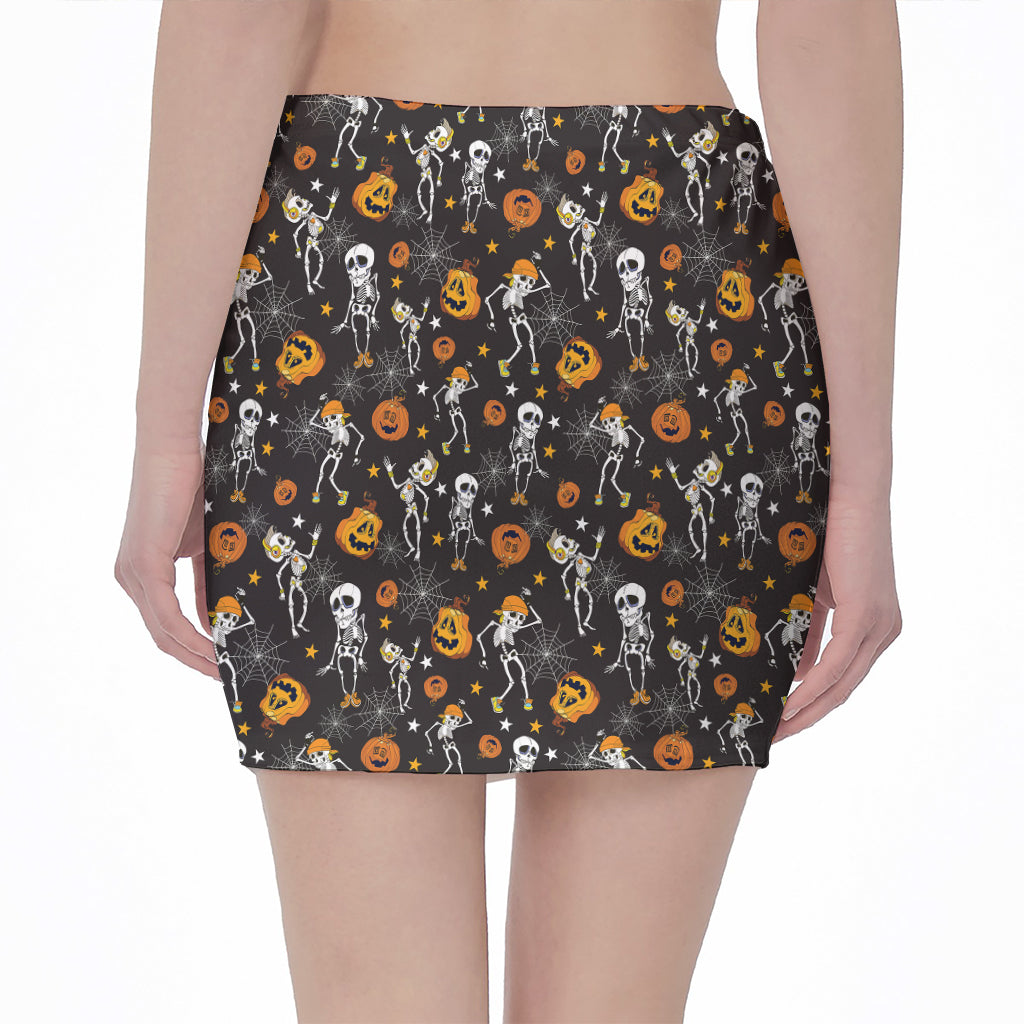 Halloween Skeleton Party Pattern Print Pencil Mini Skirt