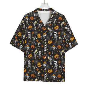 Halloween Skeleton Party Pattern Print Rayon Hawaiian Shirt