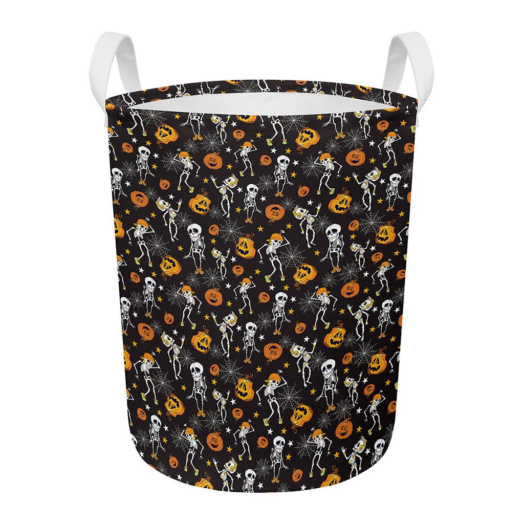 Halloween Skeleton Party Pattern Print Round Laundry Basket