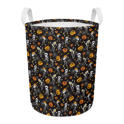 Halloween Skeleton Party Pattern Print Round Laundry Basket