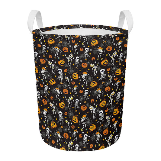 Halloween Skeleton Party Pattern Print Round Laundry Basket