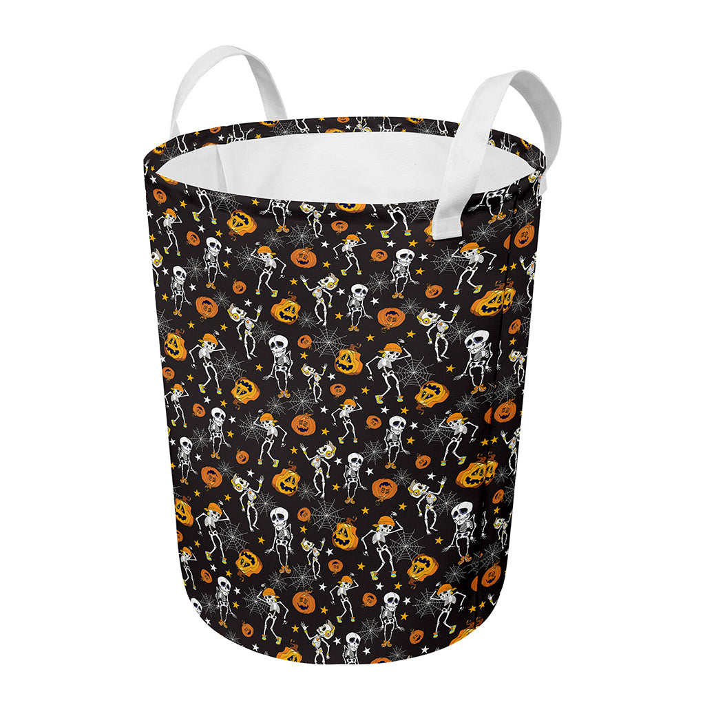 Halloween Skeleton Party Pattern Print Round Laundry Basket