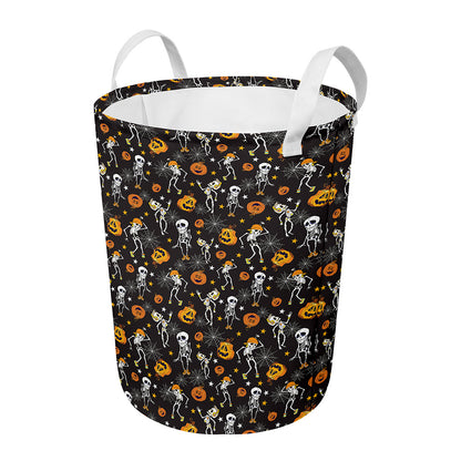 Halloween Skeleton Party Pattern Print Round Laundry Basket