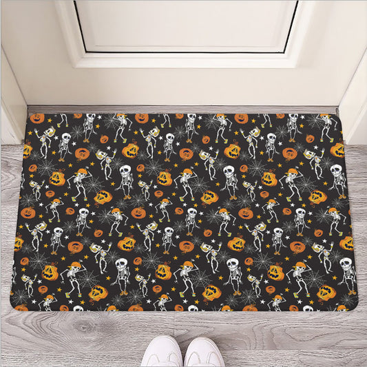Halloween Skeleton Party Pattern Print Rubber Doormat