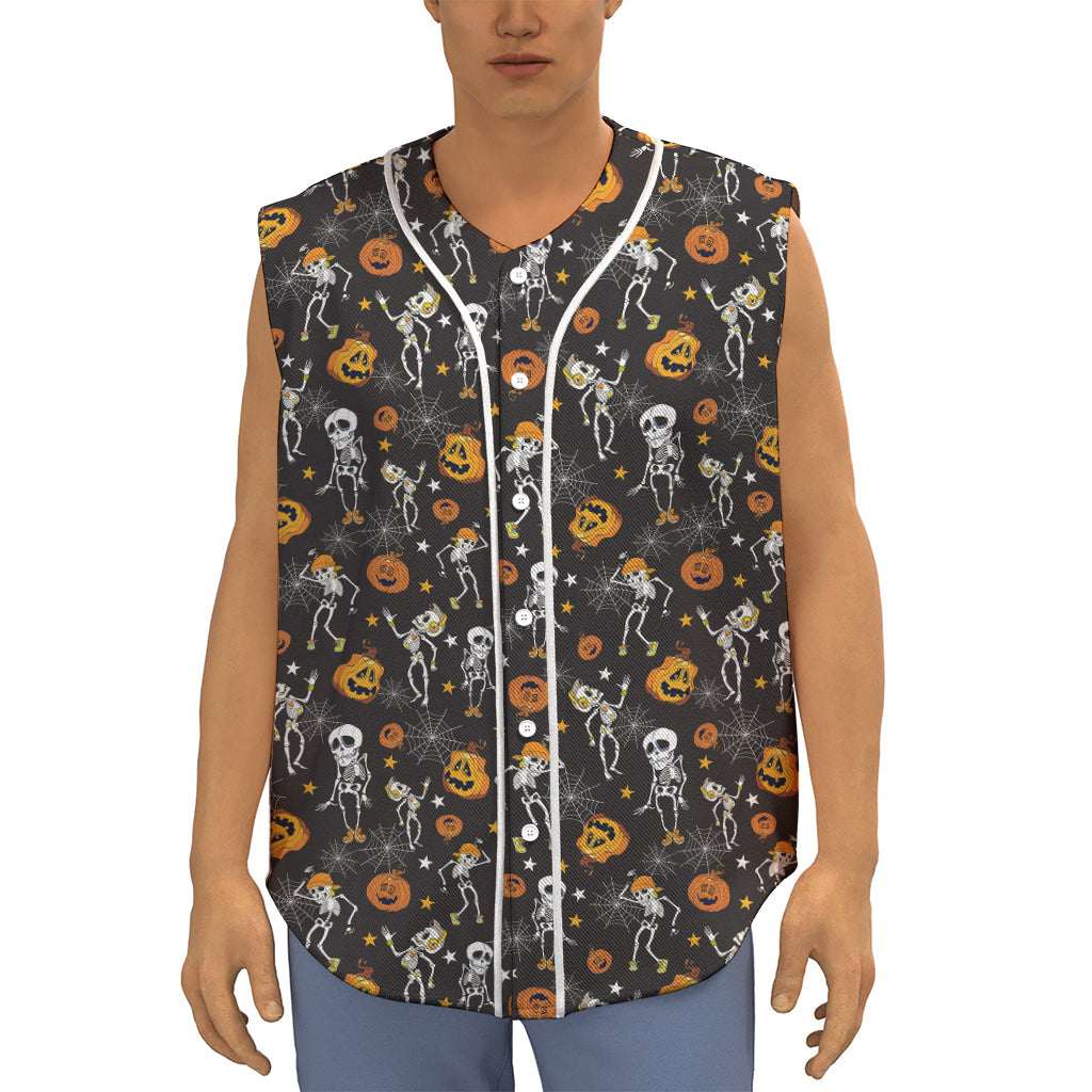 Halloween Skeleton Party Pattern Print Sleeveless Baseball Jersey