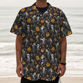 Halloween Skeleton Party Pattern Print Textured Short Sleeve Shirt
