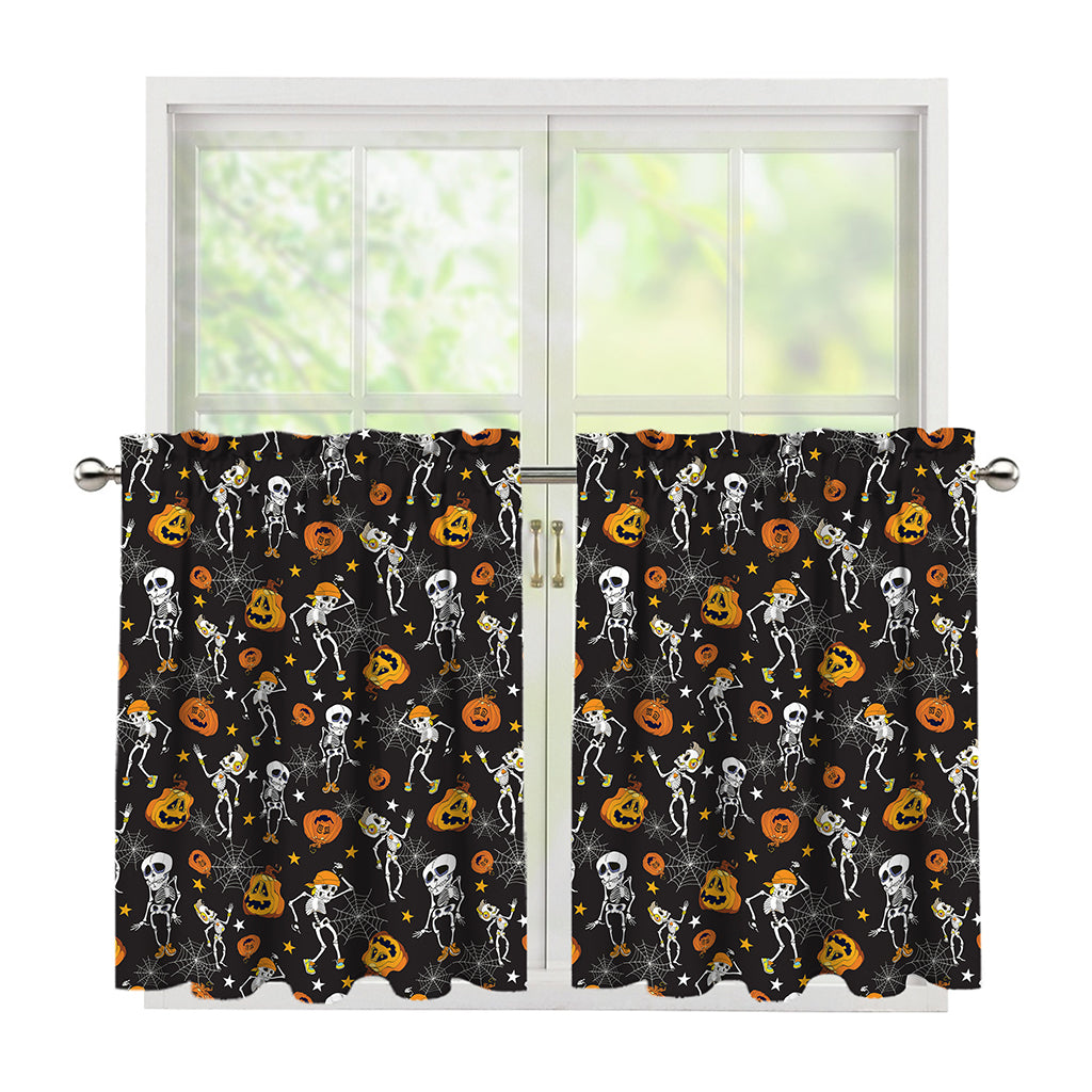 Halloween Skeleton Party Pattern Print Tier Curtains