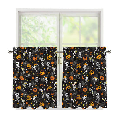 Halloween Skeleton Party Pattern Print Tier Curtains
