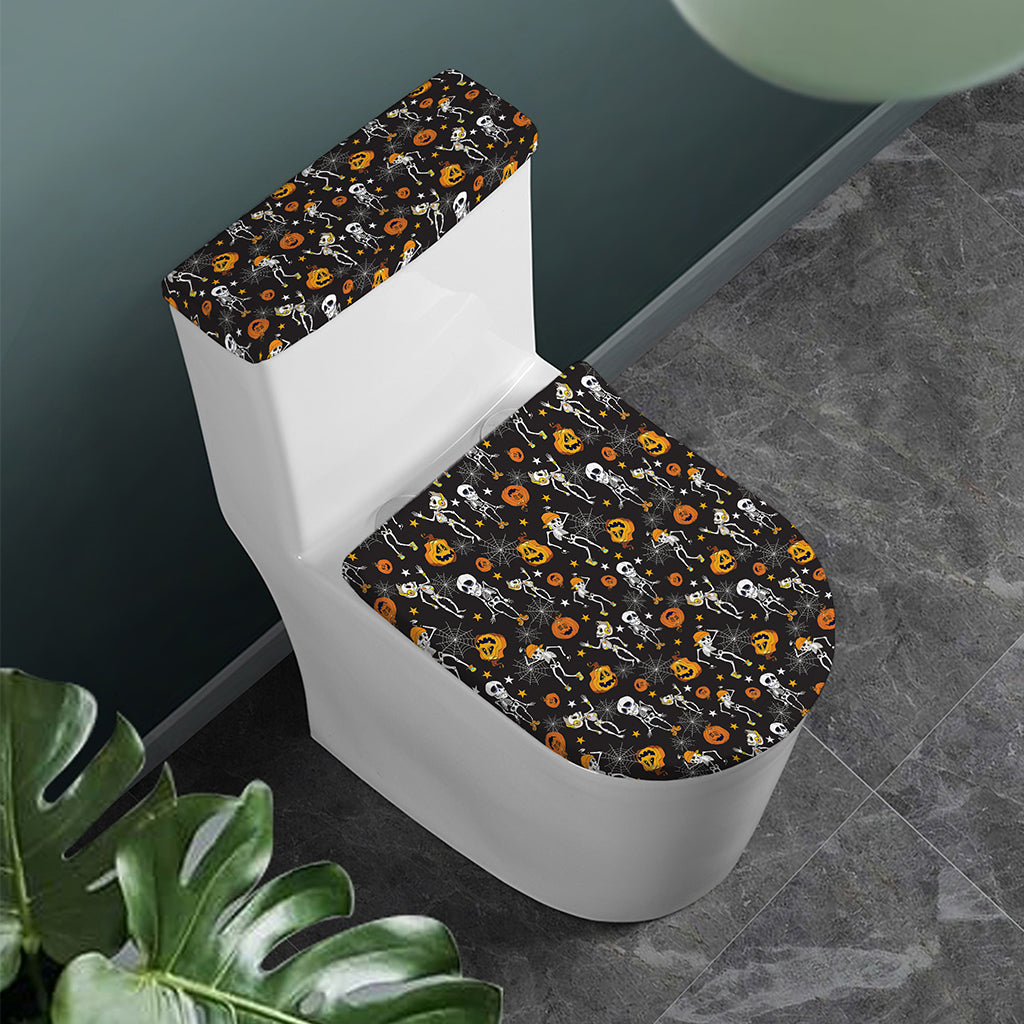 Halloween Skeleton Party Pattern Print Toilet Lid And Tank Cover Set