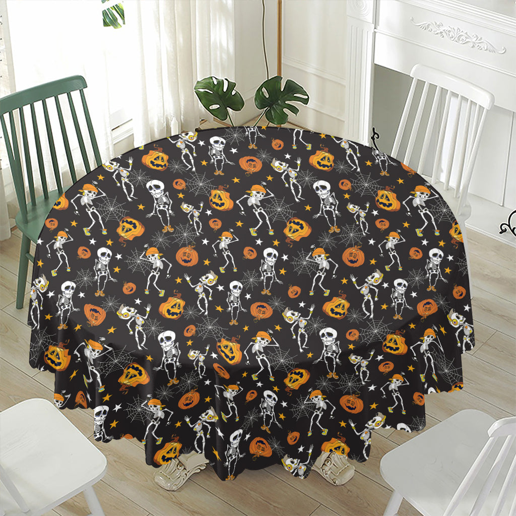 Halloween Skeleton Party Pattern Print Waterproof Round Tablecloth