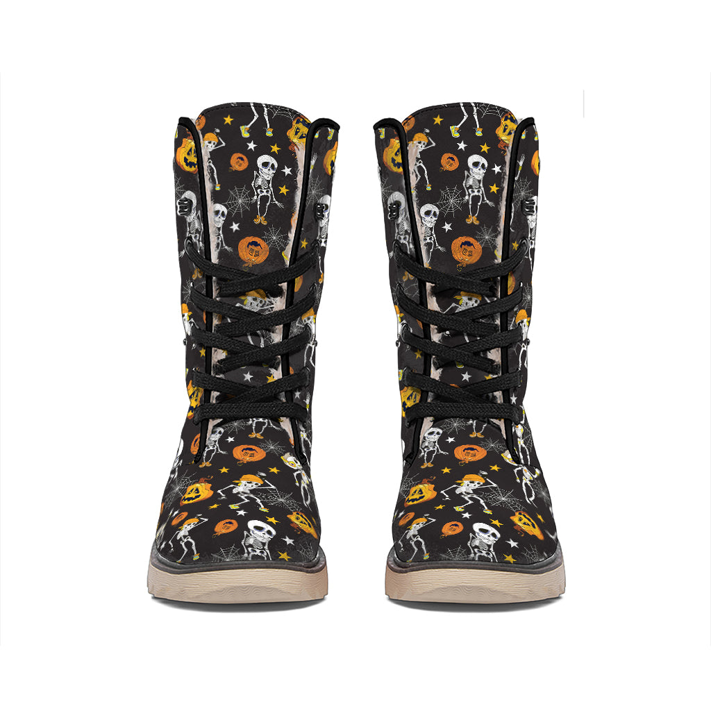 Halloween Skeleton Party Pattern Print Winter Boots