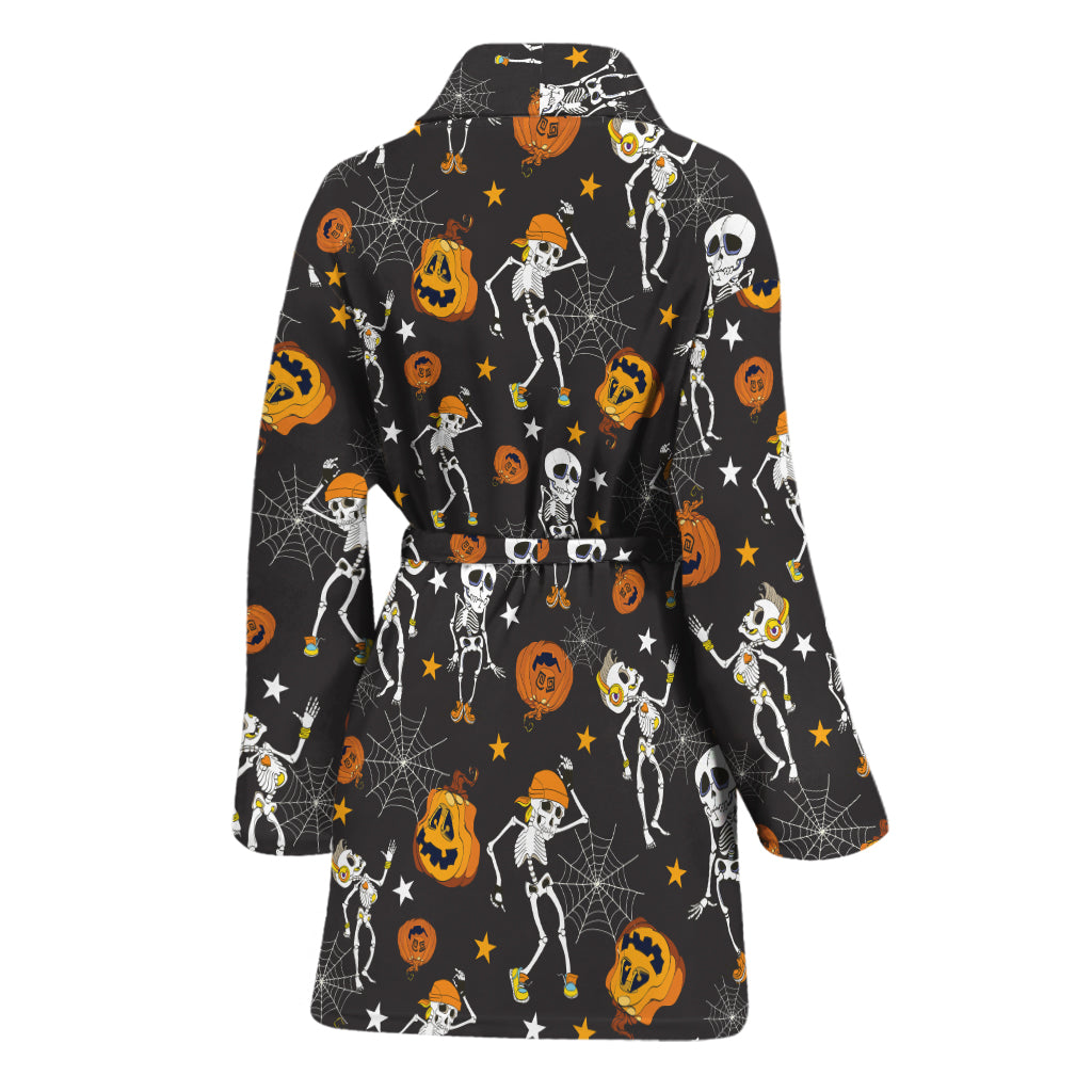 Halloween Skeleton Party Pattern Print Women's Bathrobe