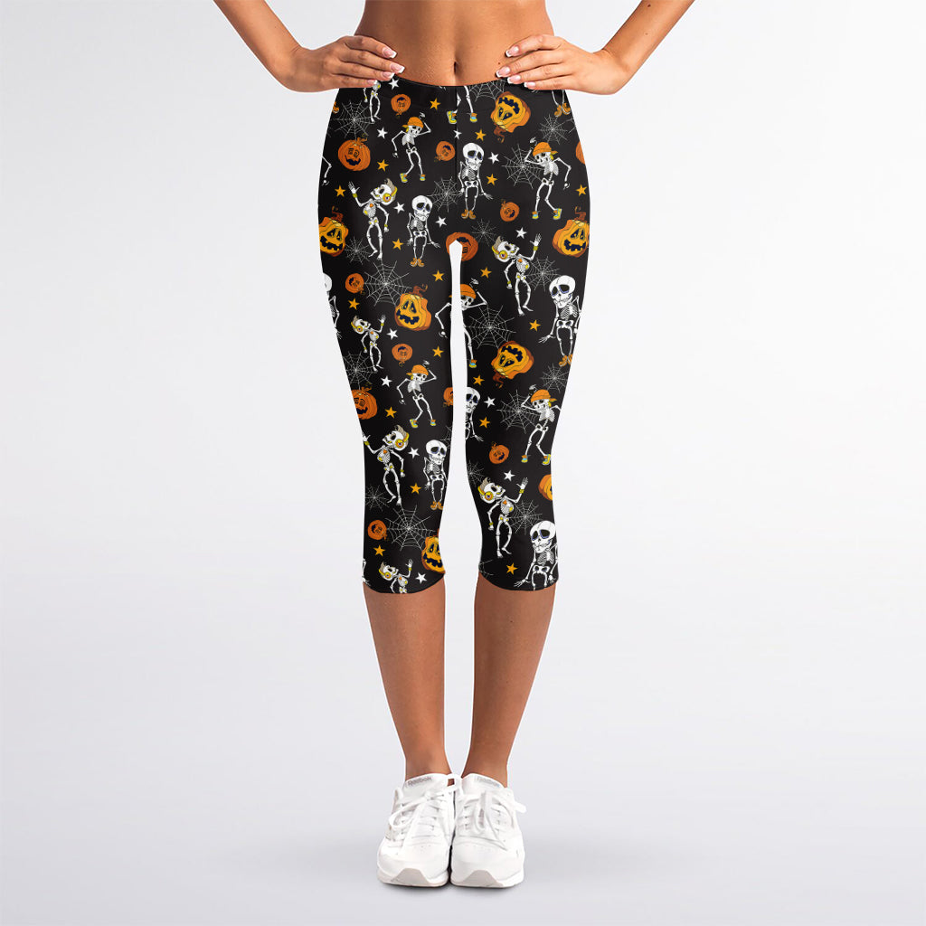 Halloween Skeleton Party Pattern Print Women's Capri Leggings