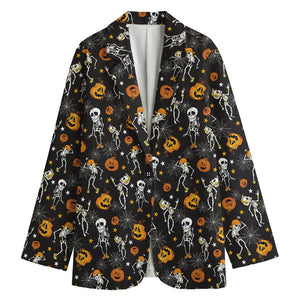 Halloween Skeleton Party Pattern Print Women's Cotton Blazer